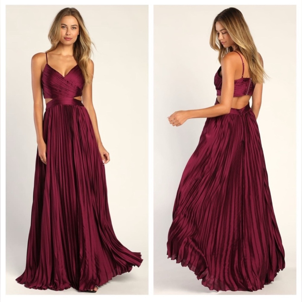 New Lulus Got the Glam Wine Red Pleated Cutout Maxi Dress Small